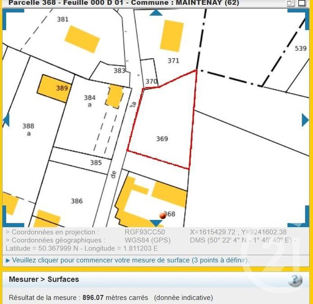 terrain à vendre - 900.0 m2 - MAINTENAY - 62 - NORD-PAS-DE-CALAIS - Century 21 Les 3 Vallées