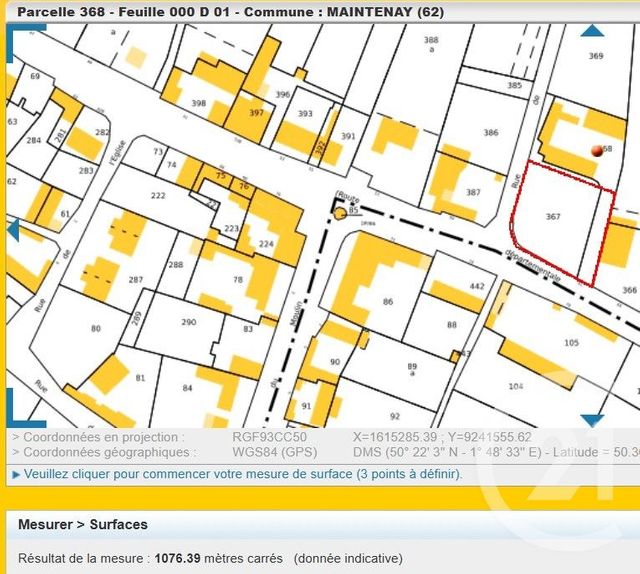 terrain à vendre - 1000.0 m2 - MAINTENAY - 62 - NORD-PAS-DE-CALAIS - Century 21 Les 3 Vallées